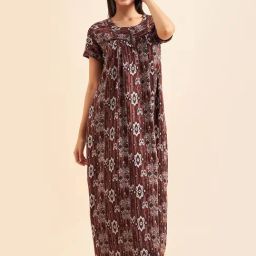 Sweet Dreams Brown Cotton Printed Night Gown-image-73
