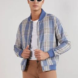 Campus Sutra Blue Cotton Regular Fit Checks Jacket-picture-35