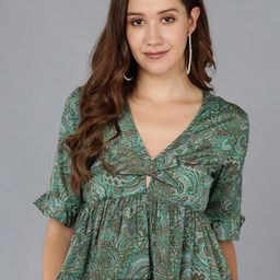 ZNX Clothing Ethnic Motifs Printed V-Neck Bell Sleeves Empire Top-picture-29