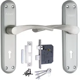 Atom Iron, Stainless Steel, Brass Silver Door Handle Lock Set, InnovaLegend-2-image-27