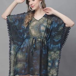 Claura Blue Printed Beachwear Kaftan-image-65