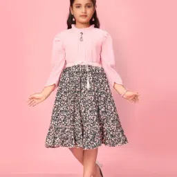 Aarika Kids Pink & Black Floral Print Frock-image-99