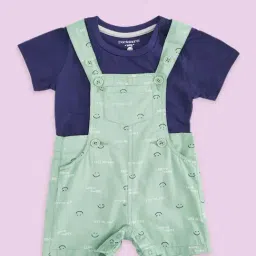 Pantaloons Baby Kids Mint Green & Blue Cotton Printed Dungaree Set-image-14