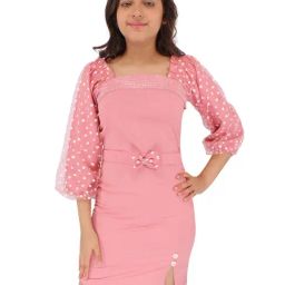 Cutecumber Kids Dusty Pink Solid Shift Dress with Hairband-image-83