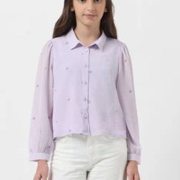 VERO MODA GIRL Lilac Embroidered Full Sleeves Shirt Top-image-24
