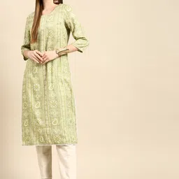 Anouk Women Green & White Ethnic Motifs Printed Kurta-21