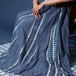 Taavi Indigo Printed Pure Cotton Maxi Flared Skirt-picture-55