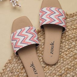ZOUK Women Beige Textured Open Toe Flats-5