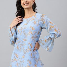 Janasya Women Blue Dobby Georgette Digital Print A-Line Top-image-69
