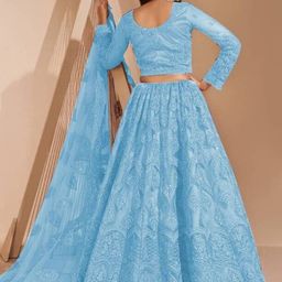 APNISHA Embroidered Thread Work Net Semi-Stitched Lehenga & Unstitched Blouse With Dupatta image 4