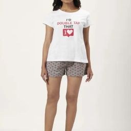 Dreamz by Pantaloons White Grey Cotton Graphic Print T-Shirt Shorts Set-image-37