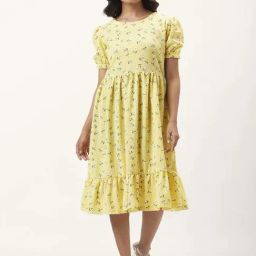 Honey by Pantaloons Yellow Printed A-Line Dress-picture-24