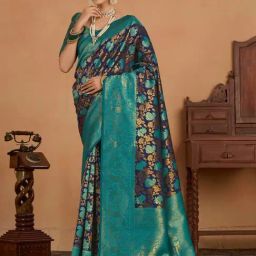 Mimosa Navy Woven Saree With Unstitched Blouse-image-85