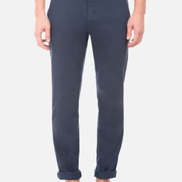 AD By Arvind Men Navy Blue Slim Fit Solid Pure Cotton Trousers-picture-34