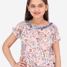 CUTECUMBER Girls Peach-Coloured Floral Printed Chiffon Blouson Top-50