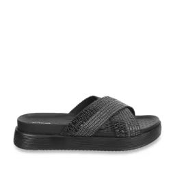 Mochi Women's Black Cross Strap Wedges-image-130