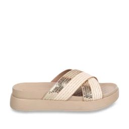 Mochi Women's Beige Cross Strap Wedges-image-92