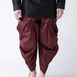 DEYANN Men Burgundy Solid Dupion Silk Dhotis-image-74
