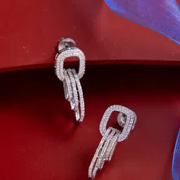 Kushal's Fashion Jewellery Rhodium-Plated Classic Zircon Studded Drop Earrings-18