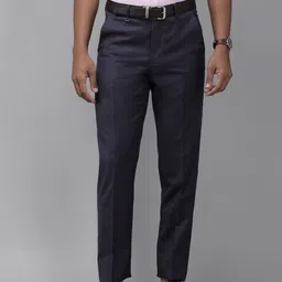 Van Heusen Men Blue Checked Custom Fit Mid-Rise Flat-Front Wool Blend Formal Trousers-image-45