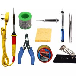 Fadman Basic Complete Part Type-9 Soldering Iron Kit, Wire Cutter, Stand, Solder Wire, Tweezer, Soldering Flux, Soldering Bit, Sponge, Desoldering Pump, Soldering Iron 25 W Simple (Flat Tip)-25