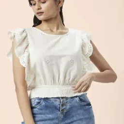 People by Pantaloons Off White Cotton Embroidered Top-picture-41