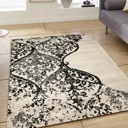 PRESTO Beige & Black Printed Hand-Tufted Anti-Skid Polyester Carpet-37