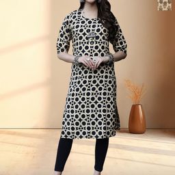 HERE&NOW Selection Of 2 Geometric Printed Round Neck Straight Kurta-image-78