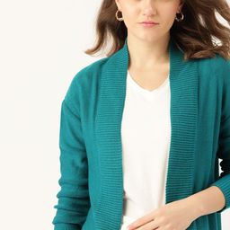 DressBerry Women Teal Green Solid Front-Open Sweater-12