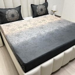 Pure Decor Royal Majestic Grey Printed Pure Cotton 350 TC King Bedsheet Set 2.74 x 2.74 m-image-43