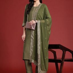 Anouk Ethnic Motifs Printed Straight Kurta Set With Dupatta image 4
