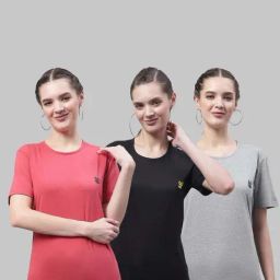 Vimal Jonney Pink & Black Cotton Sports T-Shirt - Pack Of 3-image-102