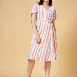 Honey by Pantaloons Lilac & Cream Striped A-Line Dress-image-32