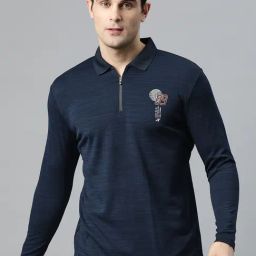 ALCIS Dry Tech Navy Slim Fit Graphic Print Sports Polo T-Shirt-image-55