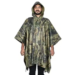HACER Polyester Material Military Color Hooded Poncho Raincoat for Unisex-Adult Free Size, HC4RA2-11