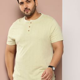 Sztori Plus Size Printed Henley Neck Pure Cotton T-shirt-image-71