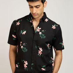 PB & J Floral Printed Spread Collar Short Sleeves Cotton Shirt-image-40