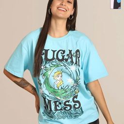 Mast & Harbour Women Pack of 2 Graphic Printed Round Neck Cotton Oversized T-shirts-image-98