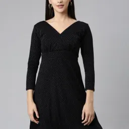 showoffff SHOWOFF Black Chequered A-Line Dress-picture-7