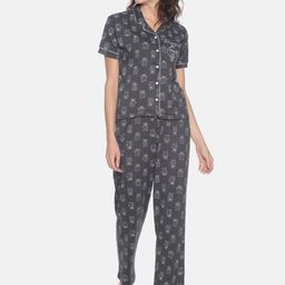 Campus Sutra Women Charcoal Grey Printed Night suit-image-60