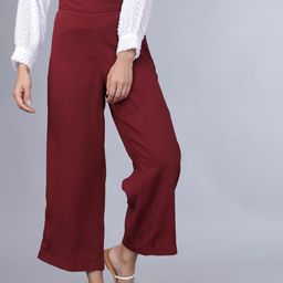Tokyo Talkies Women Maroon Regular Fit Solid Parallel Trousers-picture-16
