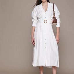 MANGO Pure Linen Belted Shirt Midi Dress-picture-50