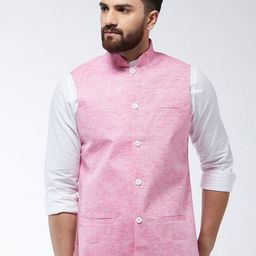 SOJANYA Men Pink Solid Nehru Jacket-46