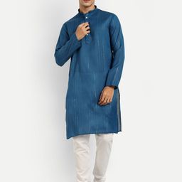 WELL TEX Striped Embroidered Mandarin Collar Straight Kurta-picture-22