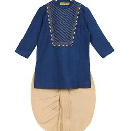 Tiber Taber Boys Blue & Beige Solid Kurta with Dhoti Pants-image-35