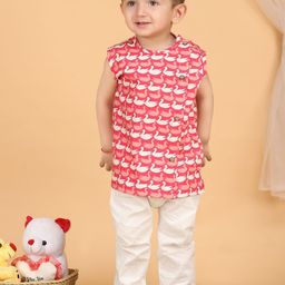 Polka Tots Kids Ethnic Motifs Printed Pure Cotton Jhabla With Pyjamas-55