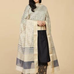 Fabindia Beige Cotton Silk Hand Block Print Dupatta-image-74