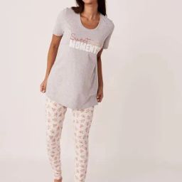 La Vie En Rose Grey & White Cotton Printed Top & Pyjama Set-image-21