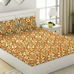 SPACES Ikkat Citrus Cotton 144 TC King Size Bedsheet With Pillow Covers-image-41