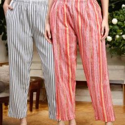 Kryptic Pink & Blue Cotton Relaxed Fit Printed Lounge Pants - Pack of 2-image-99